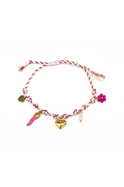 Twenty Eight Pink-Gold Heart Anklet & Bracelet