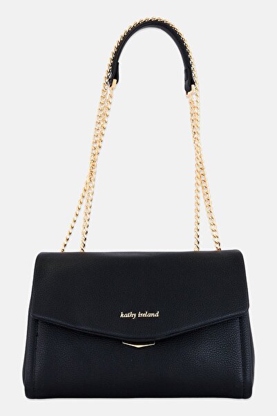 Kathy Ireland حقيبة كتف نسائية بشعار العلامة التجارية، باللون الأسود