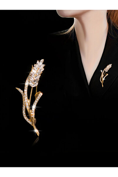 Take Two By Styli Wheat Shaped Rhinestone Embellished Brooch