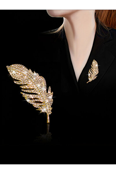 Take Two By Styli Feather Shaped Rhinestone Embellished Brooch
