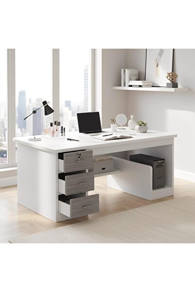 sharpdo Modern Home Office Desk with 3 Storage Drawers