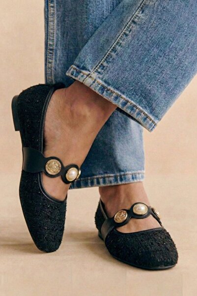 Nstil Daily Women's Ballerina Elastic Pearl Gold Band Oval Toe Orthopedic Com...