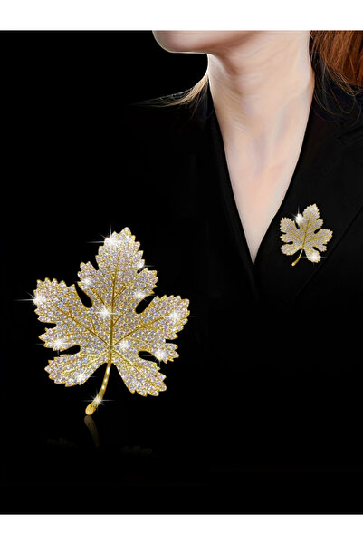 Take Two By Styli Maple Leaf Shaped Rhinestone Brooch