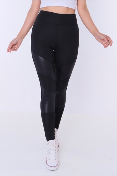Ayya Women Women's Black High Waist Recovery Sports Leggings with Leather Pie...