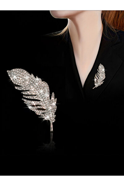 Take Two By Styli Feather Shaped Rhinestone Brooch