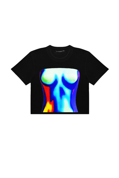 Sekizbiraltı Blue Silhouette Printed Black Crop Top