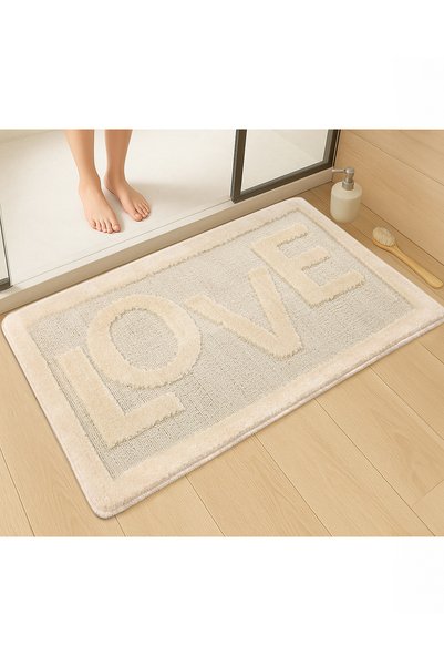 Konfor Halı Natural Non-Slip Base Bath Mat Long-Lasting Soft Textured Water Absorbent Washable Letter Mat Love 6