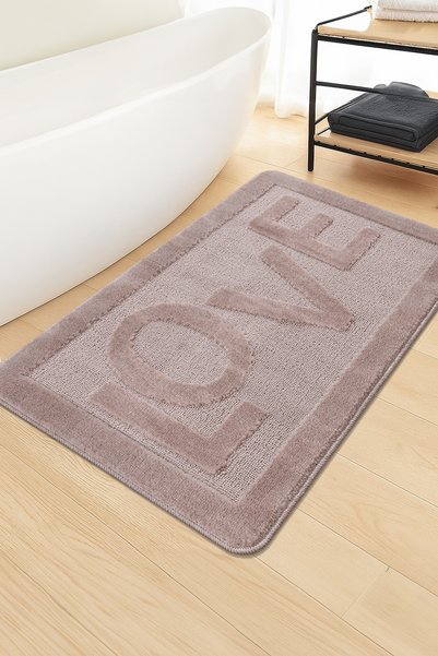 Konfor Halı Natural Non-Slip Base Bath Mat Long-Lasting Soft Textured Water Absorbent Washable Letter Mat Love 6