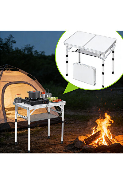 Pomefar Fold-in-Half Table -Adjustable Height Picnic Table, Lightweight Alumi...