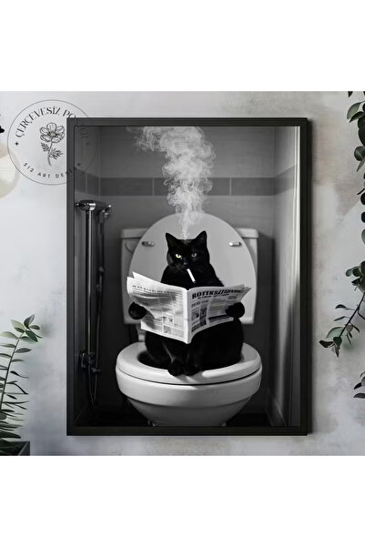 512 STORE Siyah Kedi Banyo Tuvalet Dekor Tasarım Çerçevesiz Kuşe Kağıt Poster...