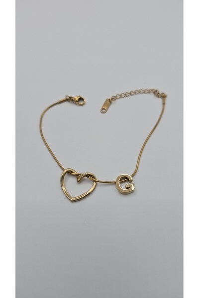 ahsenaksesuar2025 Stainless Steel Gold Color Heart Detailed Letter Bracelet –...