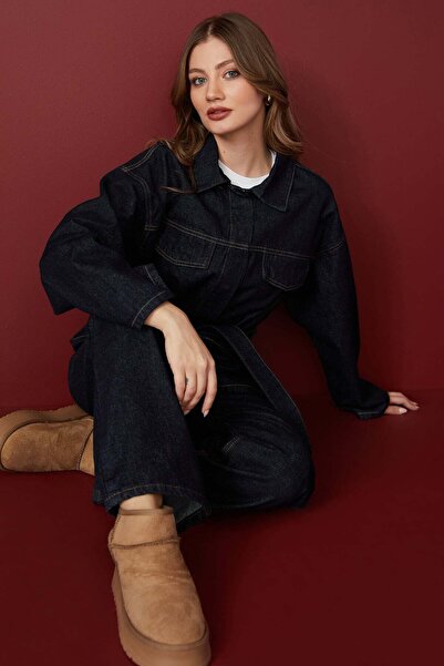 Fulla Moda Beli Belted Snap Fastener Jean 2-Piece Set