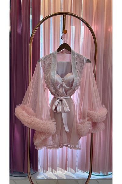 Limas lingerie Special Design Tulle, 3-Piece Pajama Set with Diamond Details