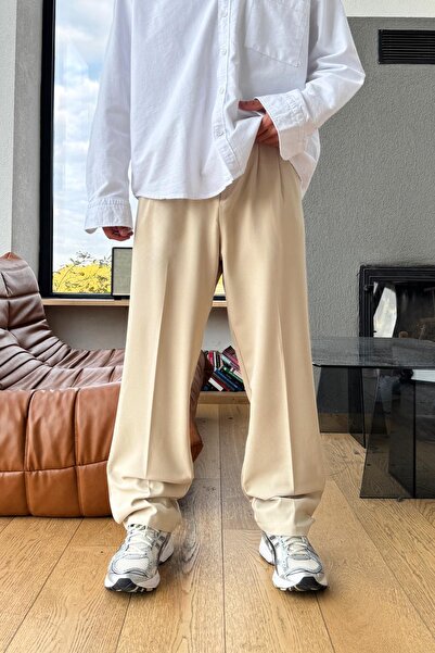 Flaw Wear Double Pleated Fabric Trousers Beige