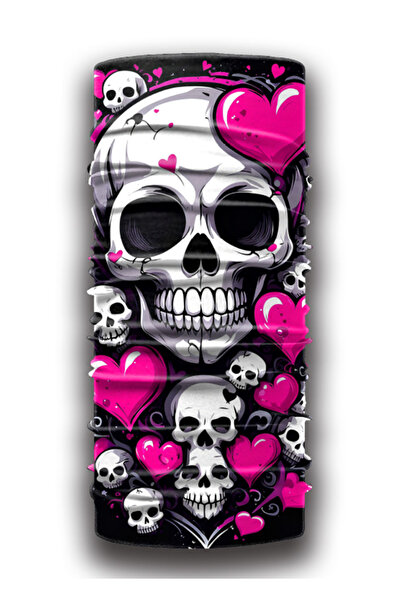 NIFF ; PEMBE KALPLİ KURUKAFA Motorcu Buff Maske Outdoor Boyunluk Unisex Bandana