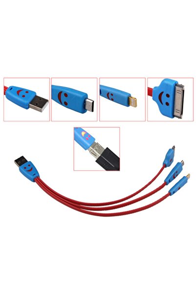 Vigor Işıklı Micro Usb + Iphone 4 + Iphone 6 7 8 11 13 Usb Çoklu Şarj Kablosu...