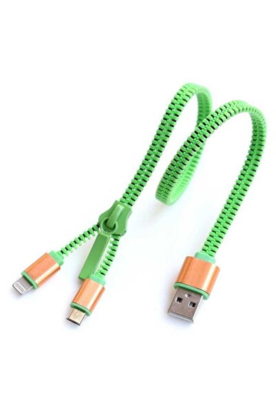 Vigor 2in1 Çoklu Şarj ve Data Kablosu – Micro USB + 8 Pin – Fermuarlı Tasarım...