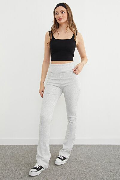 Fulla Moda Fold Waist Flare Leggings Trousers