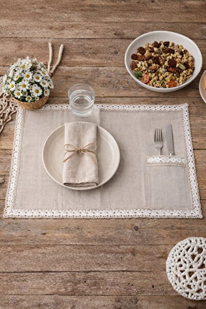Elegancembroidery Lace Detailed Linen American Placemat 30X45 cm – Stylish Ta...