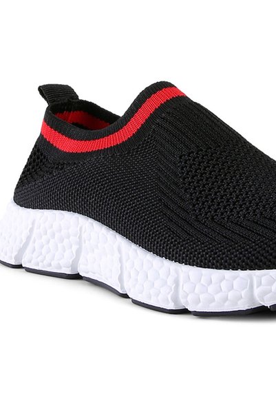 london Rag Women Contrast Cuff Kids Active Knitted Black Sneakers