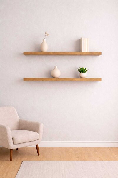 yankı-byeg 90 Cm 2li Safir Meşe Mdf Uçan Duvar Rafı Gizli Bağlantı Kitaplık