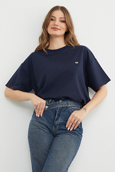 Fulla Moda Crew Neck Oversized T-Shirt with Bow Accessory