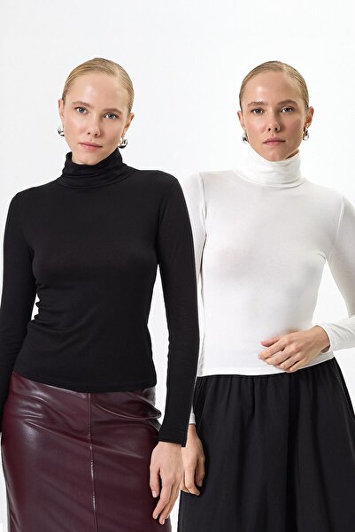 Rays 2-Pack Turtleneck Blouse Black-White 2504