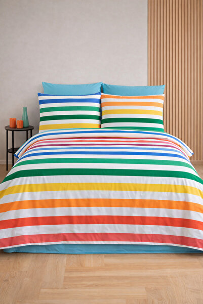 NazeninHome Dream Ranforce Single Duvet Cover Set Cotton Rainbow Shine