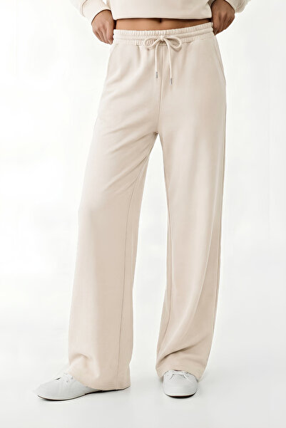 VODENS Beige Soft Textured Palazzo Trousers