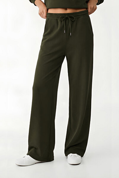 VODENS Khaki Soft Textured Palazzo Pants