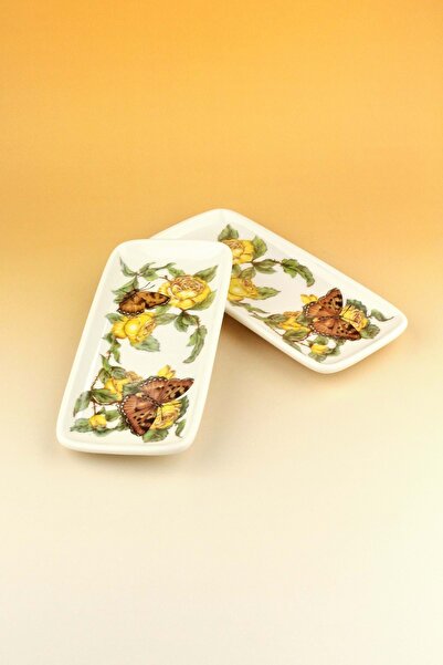 Bursa Porselen Dekor Yellow Butterfly 2-Piece Porcelain Presentation Plate
