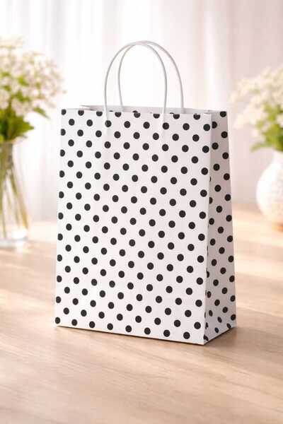 HDF PAZARLAMA 25 قطعة من أكياس الكرافت البيضاء منقوشة بنقاط 18*8*24