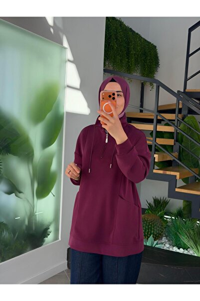 İkoll Bordo Renk Yüksek Yakalı Cepli S-Shırt