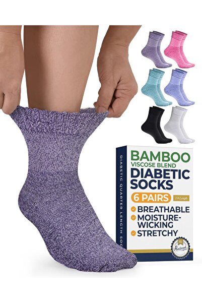 Pembrook Bamboo Viscose Diabetic Socks for Women & Men - 6 Pairs Ankle Socks ...