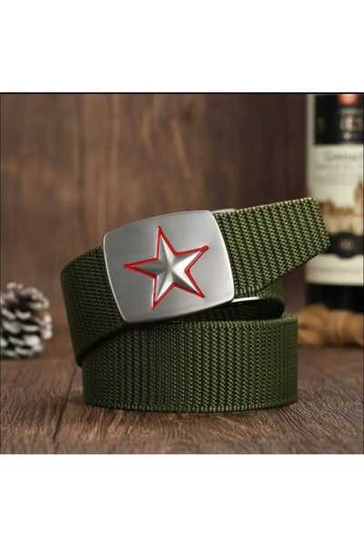 kho military design 123 Cm. Khaki Color Metal Star Buckle Belt Model Unisex