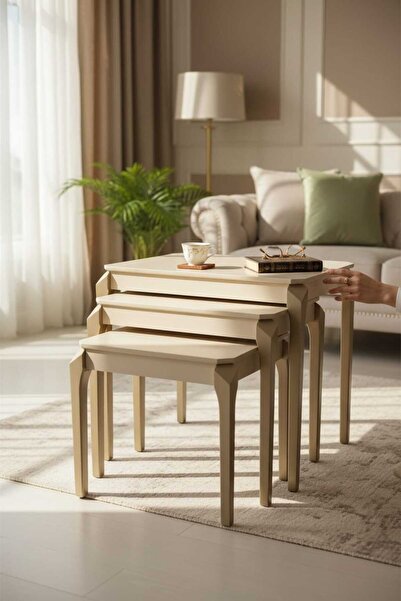 Akabesan Aksesuar Konacık Serisi Krem Bonj Sıcak Gümüş Ayaklı Tasarım Kayın A...