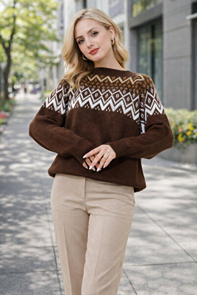 Kirazgym Women's Ethnic Zigzag Patterned Knitwear Sweater