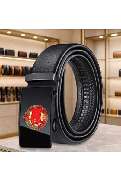 kho military design 120×3.5 سم. حزام سوفيتي كلاسيكي بإبزيم أسود اللون للجنسين