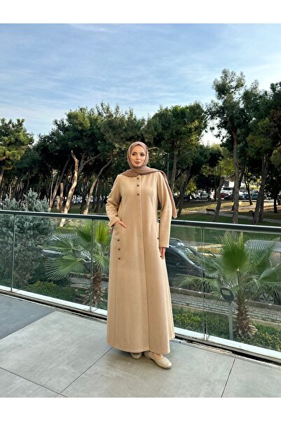 JALİA Açelya Kaşe patlı fermuarlı süs düğmeli astarsız pardesü-6041