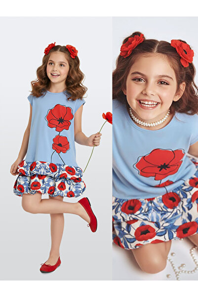 Denokids Girl's Floral Dress Blue Poppy Spring Summer Season 4-10 Years