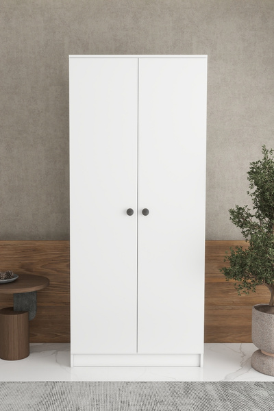 İMBAŞ 2 Kapaklı 2 Raflı Tek Askılı Mega Elbise Dolabı Beyaz İMB063