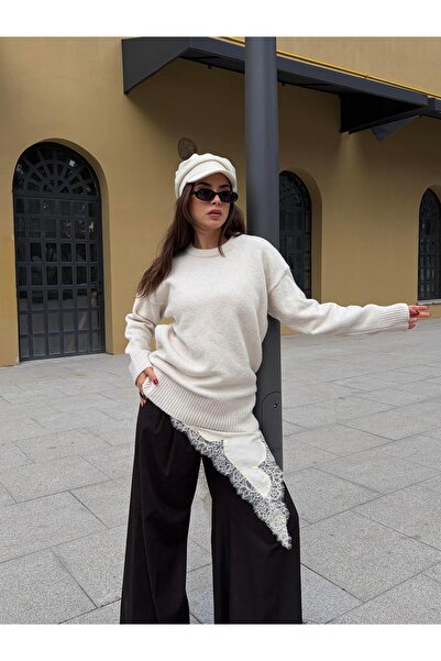 minaaise Women's Stone Crew Neck Tunic Oversized Sweater 7035