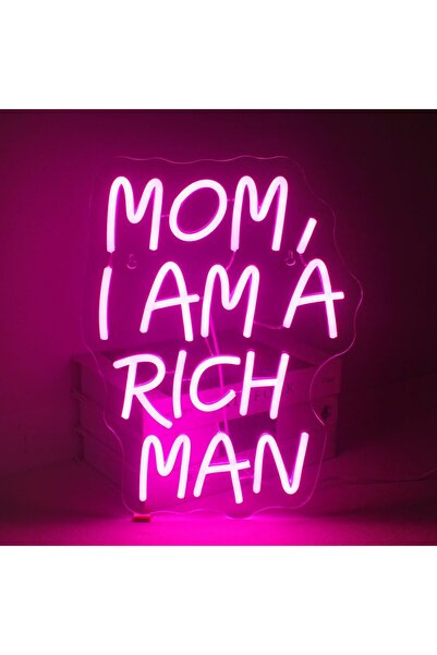 Slasa لوحة نيون مضيئة LED مكتوب عليها "أمي، أنا رجل غني" مقاس 28×38 سم - ديكو...