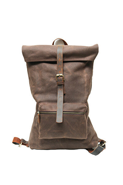 naft Seferi Leather Detailed Canvas Backpack - Black Canvas