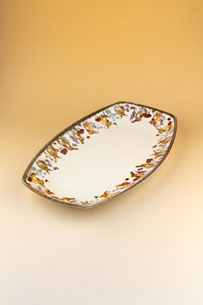Bursa Porselen Dekor Retro Rabbit Large Size Porcelain Boat Plate