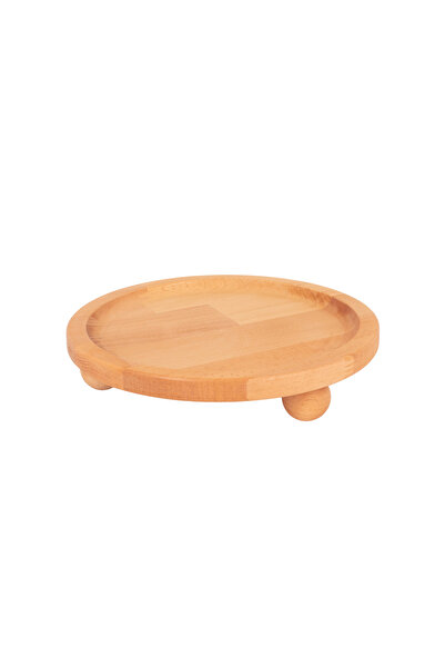 WOODHAUS Doğal Ahşap Yuvarlak Sunum Tepsisi 24 cm – Ayaklı Servis & Sofra Sun...