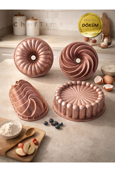 CHEFTİME Premium 4’lü Kek Kalıbı Seti - Dayanıklı ve Yapışmaz | Rose