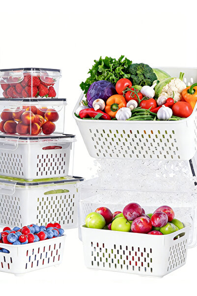 Yoawllty Fridge Storage Organizer 5Pcs with Removable Draining Colanders and Lid