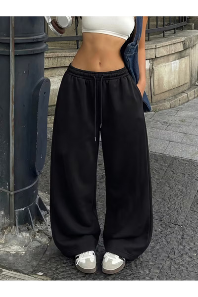 ZEALİS Pantaloni de trening negri, confortabili, cu croială dreaptă, pentru f...