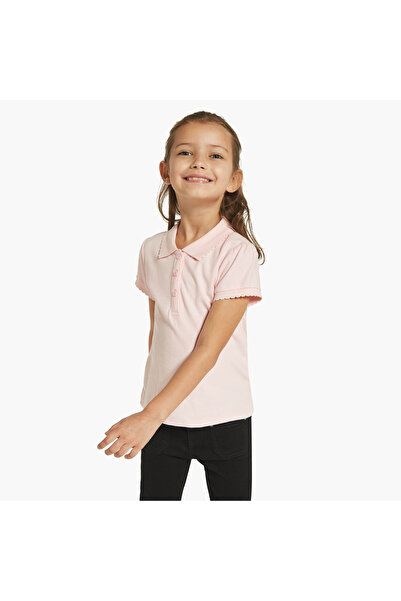 Juniors Solid Polo T-shirt with Short Sleeves and Button Closure